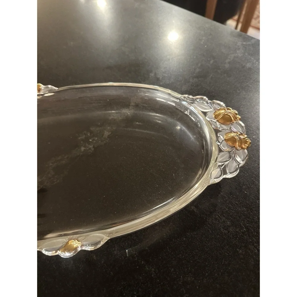 MIKASA Gilded Rose Crystal Oblong‎ Canape Tray 15 3/4
